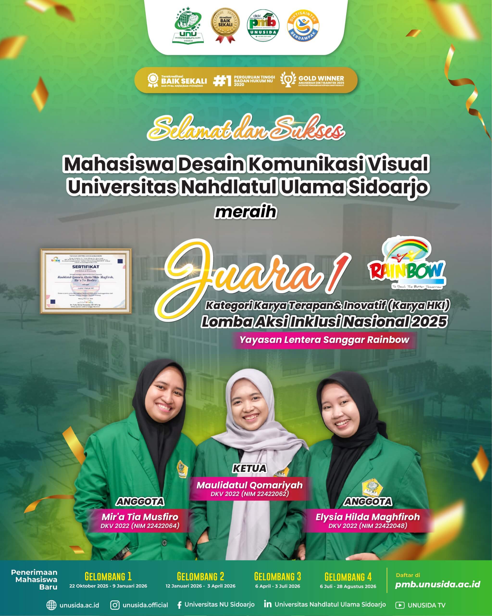 Mahasiswa Desain Komunikasi Visual Raih Juara 1 Kategori Karya Terapan & Inovatif (Karya HKI) pada Lomba Aksi Inklusi Nasional 2025